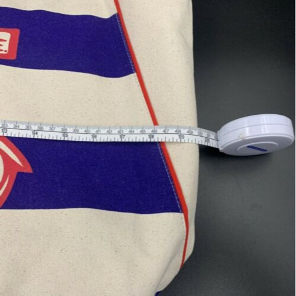 RGS Eco Friendly Large Canvas Anchor Print Blue & White Stripe Red Beach Bag NWT - Picture 5 of 7